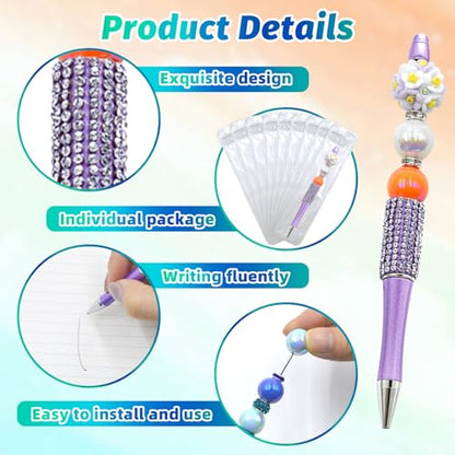 150 Pcs DIY Diamond Beadable Pen Kit - 50 Plastic Rhinestone Beaded Pens Bulk with Refills & Bags - Fancy Cute Glitter Pens for Crafting, Students & Teachers – School Supplies (Purple) - color: Purple, size: 50