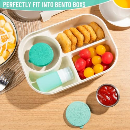 MICEBAY 8-Pack Salad Dressing Container To Go, 2-oz Silicone Small Condiment Squeeze Bottles and 1.6 oz Stainless Steel Sauce Containers Cups, Leakproof Condiment Containers with Lids for Lunch Box - color: Mint, size: 2-oz