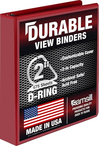 Samsill Durable 2 Inch Binder, D Ring Binder, Customizable Clear View Cover, Ruby Red, Holds 475 Pages - color: Red, size: 2 Inch