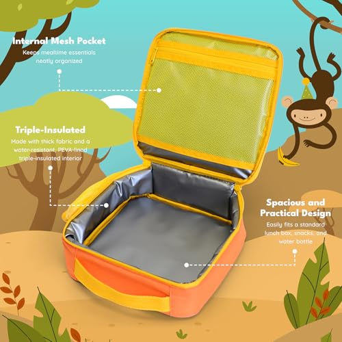 Elemental Insulated Lunch Bag for Kids, with Water Bottle Pocket & Charm Band, Fits Lunch Box, Lunch Bag for School to Keeps Food at Optimal Temperature, 3L - Jungle - color: Yellow