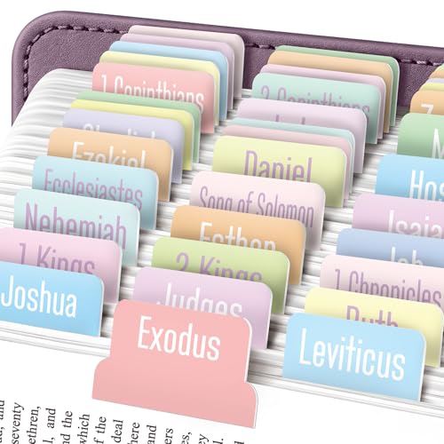 EssexWares – Pastels Solid Color Bible Tabs for Old and New Testament, 80 Large Print Tabs for Bible Study, Water-Resistant and Durable Bible Index Tabs for Women and Men - 1.7" Wide - color: Pastels
