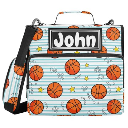 Basketball Stars Print Custom Zipper Binder Bag 3 Ring with Shoulder Strap & Handle Personalized Binder Bag Expandable File Folder for School - color: Multi-basketball Stars