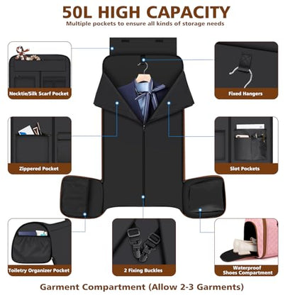 Convertible Garment Bags for Travel - Carry on Garment Duffle Bag with Backpack Straps for Men Women, 4 in 1 Large Travel Duffel Bags with Shoes Compartment Hanging Suit Dress Weekender Bag 3pcs Set - color: B-Pink