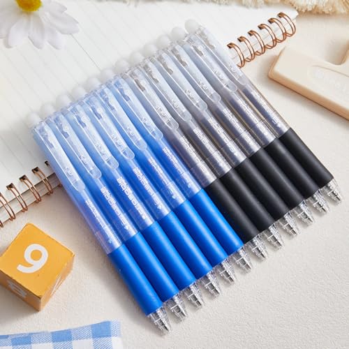 12Pcs Retractable Erasable Gel Pens Clicker,Fine Point 0.7mm Smooth Writing Pens,For Writing Journaling Taking Notes School Office Home. (6Black+6Blue) - color: 6Black+6Blue