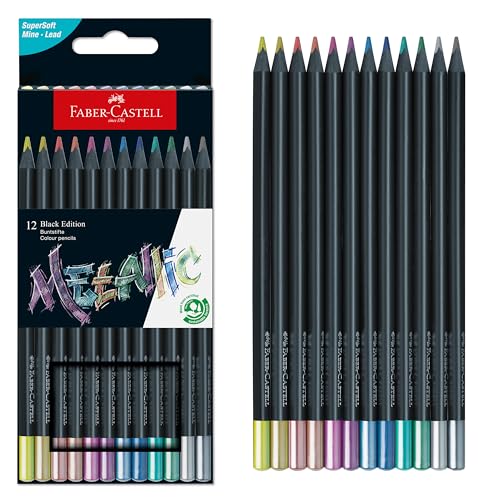 Faber-Castell Black Edition Colored Pencils - Metallic | School Supplies - color: Metallic, size: 1 Count (Pack of 12)