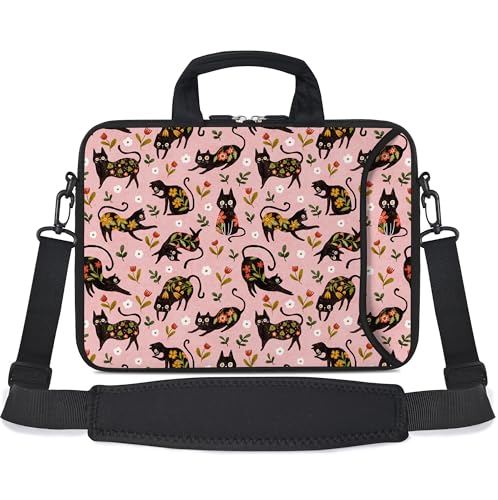 RICHEN Messenger Bag Carrying Case Sleeve with Handle Accessory Pocket Fits Laptops/Notebook/ebooks/Kids tablet/ipad (11-13.3 inch, Flowers Cats) - color: Flowers Cats, size: 11-13.3 inch