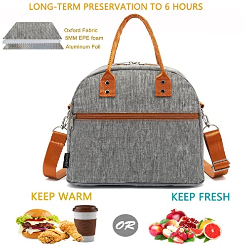 FlowFly Insulated Lunch Bag With Shoulder Strap for Women, Men, and Kids, Large and Reusable, Handle, Freezable Work and School Travel Tote and Meal Prep Organizer,Grey - color: Gray