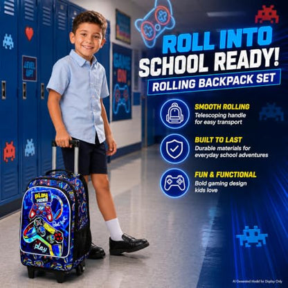 CCJPX 18" Gamer Rolling Backpack for Boys, 3PCS Kids Backpacks with Roller Wheels, Wheeled Bookbag with Lunch Box for Toddler Elementary School (Black) - color: Red Game