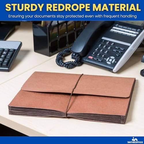 1InTheOffice Expanding File Folder with Flap and Cord Closure, 5-1/4" Expansion, Letter Size, Wallet Redrope, 3 Pack