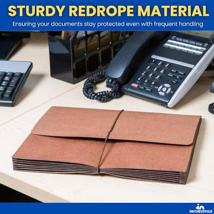 1InTheOffice Expanding File Folder with Flap and Cord Closure, 5-1/4" Expansion, Letter Size, Wallet Redrope, 3 Pack
