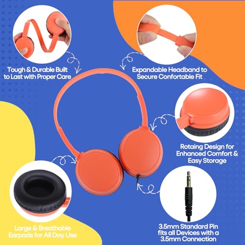 Kids Headphones 5 Pack Bulk Multi-Color for School Classroom Students Children and Adult（Durable Wired Headsets） - size: 5 Pack