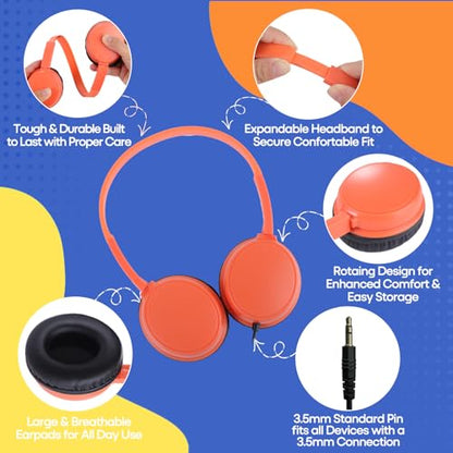 Kids Headphones 5 Pack Bulk Multi-Color for School Classroom Students Children and Adult（Durable Wired Headsets） - size: 5 Pack