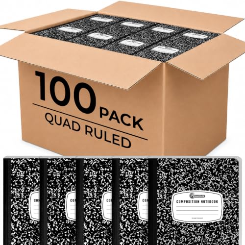 Rosmonde 100 Pack Graph Composition Notebook, 100 Sheets (200 Pgs) Graph Paper Composition Bulk Notebook for School, Bulk Graphing Notebook, 4x4 Grid, Quad Ruled Composition Book, Hard Sewn Bound Cover - size: 100 Pack, style: Quad Ruled - Black Marble