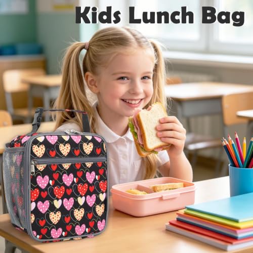 FlowFly Kids Lunch box Insulated Soft Bag Mini Cooler Back to School Thermal Meal Tote Kit for Girls, Boys, Heart - color: Heart