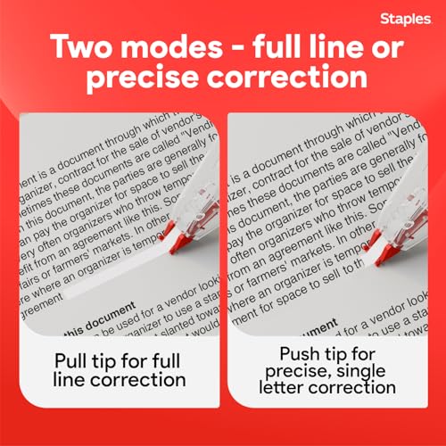 STAPLES Correction Tape, White, 10 Pack – Sidewinder Applicator for Instant, Precise Corrections - style: 10 Pack