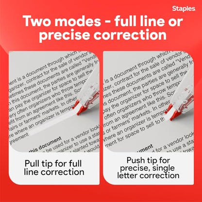 STAPLES Correction Tape, White, 10 Pack – Sidewinder Applicator for Instant, Precise Corrections - style: 10 Pack
