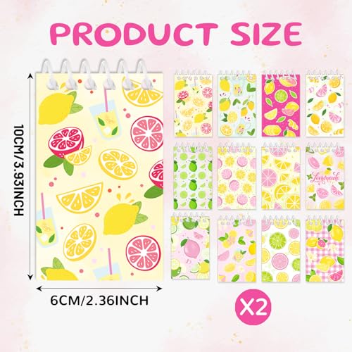 JIUGUOBAO 24 Pcs Lemon Mini Spiral Notebooks Lemon Pocket Notepads Journal Memo Pads for Lemonade Birthday Party Favors Gifts Goodie Bag Office School Classroom Rewards