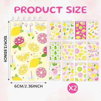JIUGUOBAO 24 Pcs Lemon Mini Spiral Notebooks Lemon Pocket Notepads Journal Memo Pads for Lemonade Birthday Party Favors Gifts Goodie Bag Office School Classroom Rewards