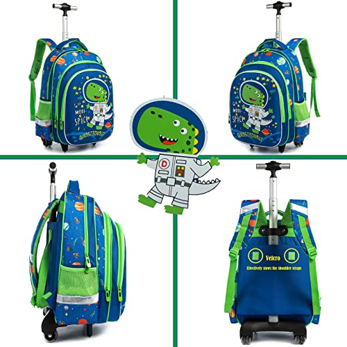 School Bags Kids Rolling Dinosaur Backpack With Wheels Trolley - 3PCS Boys Cat Backpack With Lunch Box Blue - color: Blue-220223-2-l