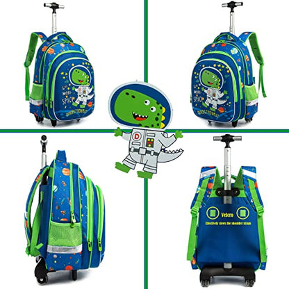 School Bags Kids Rolling Dinosaur Backpack With Wheels Trolley - 3PCS Boys Cat Backpack With Lunch Box Blue - color: Blue-220223-2-l