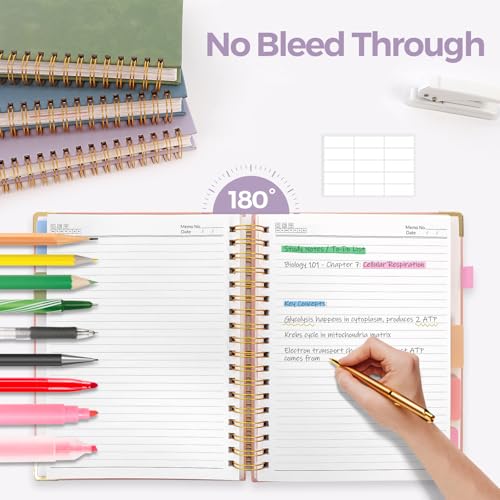 SKYDUE 5 Subject Notebook with Dividers and Tabs, 8" x 10" College Ruled Notebook for Work, 300 Pages Spiral Journal for Women, Purple - color: Purple