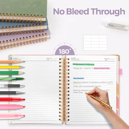 SKYDUE 5 Subject Notebook with Dividers and Tabs, 8" x 10" College Ruled Notebook for Work, 300 Pages Spiral Journal for Women, Purple - color: Purple
