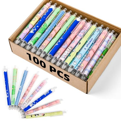 Erasable Pens, 100 Pack Cute Cartoon Retractable Erasable Gel Pens Clicker, Make Mistakes Disappear, Fine Point, 0.5mm Black Ink Pen Cartoon Writing Pen Office School Supplies Classroom Rewards.
