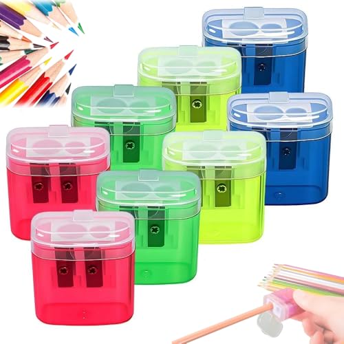 Dual Hole Pencil Sharpener, Handheld Pencil Pharpener for Kids with Lid,Mini Compact Colored Pencil Sharpeners with Shavings Collector, for Classroom, Back to School, Home & Office (8 PCS) - color: 8 Pcs