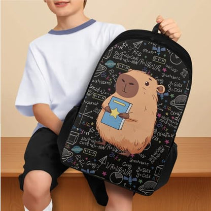Capybara Backpacks for Boys with Lunch Box Pencil Case and Water Bottle Holder 4 PCS Set, 3rd Grade Boys Backpack Bookbag Accessories Sets for Kids Back to School Multifunctional Use - color: Cool Capybara