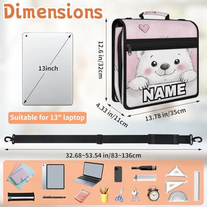 Custom Zipper Binder Heart Polar Bear 3 Ring Binder 1.5 Inch Expanding Pockets File Folder Large Capacity Document Organizer Bag with Handle and Strap - color: Multi 5