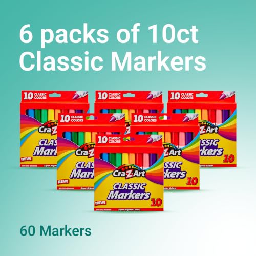 Cra-Z-Art Bulk Classic Markers - 6 Packs of 10 Count Broadline (Non-Washable) Markers - size: 10 Count (Pack of 6)