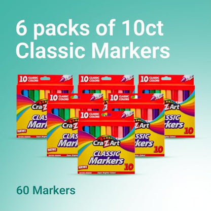 Cra-Z-Art Bulk Classic Markers - 6 Packs of 10 Count Broadline (Non-Washable) Markers - size: 10 Count (Pack of 6)