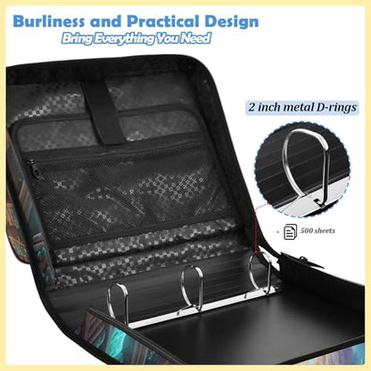 Fantasy Library 2inch 3 Ring Zipper Binder Multi-Pocket Storage Holds 14 Inch Laptop for Students and Office Use - color: Fantasy Library