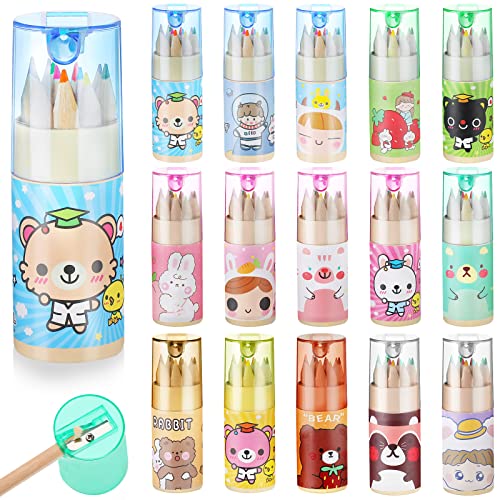 Fumete 15 Pack 32 Pack Mini Colored Pencils Bulk with Sharpener, 12 Colors Portable Pencil Tube Set for Back to School Supplies, Classroom Prizes, Party Favors and Kids Drawing Gifts