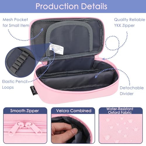FlowFly Large Capacity Pencil Case for Kids, Boys & Girls – Zippered Multi-Functional Pen Pouch, Soft & Portable Pencil Bag for School, Teens, Students, Pink - color: Pink