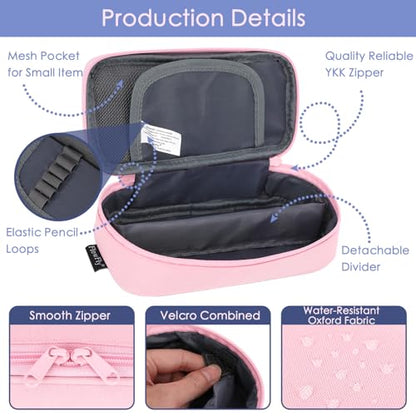 FlowFly Large Capacity Pencil Case for Kids, Boys & Girls – Zippered Multi-Functional Pen Pouch, Soft & Portable Pencil Bag for School, Teens, Students, Pink - color: Pink