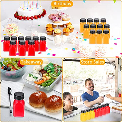 Patelai 48 Pcs Plastic Juice Bottles, 4 oz Shot Bottles with Caps Small Empty Reusable Clear Milk Containers Bulk with Leakproof Lids for Juicing, Smoothies, Coffee, and Cold Beverages (Black) - color: Black, size: 4 oz