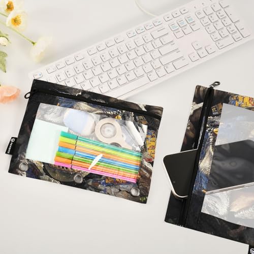 2 Pack Pencil Pouch for 3 Ring Binder Dinosaur Pencil Case Pouch with Clear Window Zipper Binder Pencil Pouches Pen Bag for Office School Supplies - color: Dinosaur