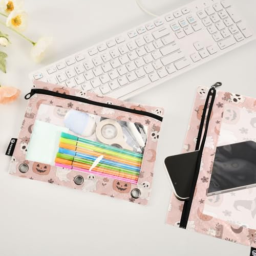 Emelivor Halloween Pumpkin Head Pencil Pouch for 3 Ring Binder 2 Pack Binder Pencil Case with Clear Window Pencils Bags with Zipper for Office Daily College Home Supplies - color: 15-Pumpkin Head