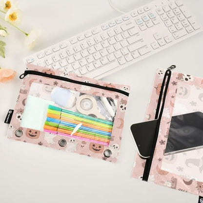Emelivor Halloween Pumpkin Head Pencil Pouch for 3 Ring Binder 2 Pack Binder Pencil Case with Clear Window Pencils Bags with Zipper for Office Daily College Home Supplies - color: 15-Pumpkin Head