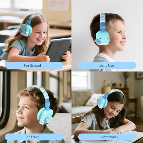 Icarer Kids Bluetooth Headphones with 85dB Volume Limiter, Bluetooth 5.4 & 20H Playtime, Ultra-Soft Foldable Over-Ear Headset with Mic, FM/TF/Wired Mode, Cute Animal Design for School Travel (Blue) - color: Blue