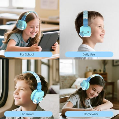 Icarer Kids Bluetooth Headphones with 85dB Volume Limiter, Bluetooth 5.4 & 20H Playtime, Ultra-Soft Foldable Over-Ear Headset with Mic, FM/TF/Wired Mode, Cute Animal Design for School Travel (Blue) - color: Blue