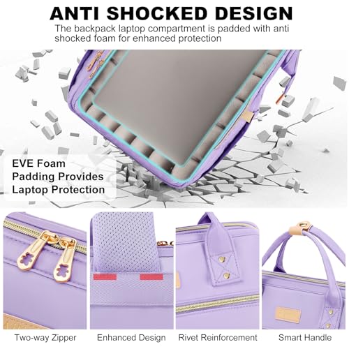 AIJIEKE Lunch Backpack for Women, 15.6 Laptop Backpack, Lunch Box, Purple | Water resistant computer bag with insulated leakproof cooler. Travel meal prep backpack for nurse, teacher, college commute - color: Purple