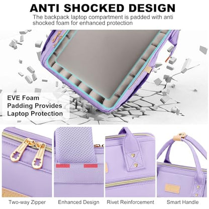 AIJIEKE Lunch Backpack for Women, 15.6 Laptop Backpack, Lunch Box, Purple | Water resistant computer bag with insulated leakproof cooler. Travel meal prep backpack for nurse, teacher, college commute - color: Purple