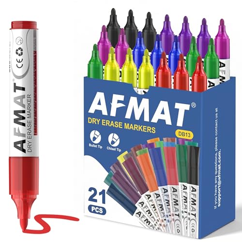 AFMAT Dry Erase Markers, 3x High Capacity, Liquid Bullet Tip Whiteboard Markers with Visible Ink Level, Low Odor Erasable Markers for Teachers, Classroom Essentials, Office Supplies[7 Colors, 21 Pack] - color: 7 Colors