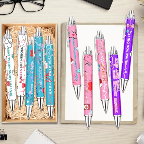 Idealmuzik Nurse Appreciation Week Ballpoint Pens Set of 10 – Nurse Theme Pens with Stethoscope, Heart & ECG Designs and Encouraging Quotes – Smooth Black Ink Pens for Hospital, Office, and Daily Use - style: Medicine
