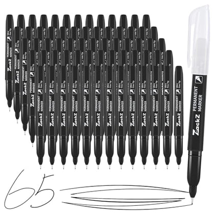 ZackZ Ultra Fine Point Permanent Black Marker, 0.4 mm Tip, 65 pack, Waterproof & Fade-Proof Ink, Quick Drying, Writing on Paper, Plastic, Metal, Glass - size: 1 Count (Pack of 65)