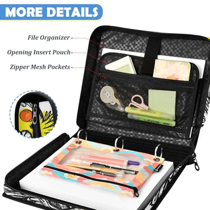 Birds 2inch 3 Ring Zipper Binder Multi-Pocket Storage Holds 14 Inch Laptop for Students and Office Use - color: Birds
