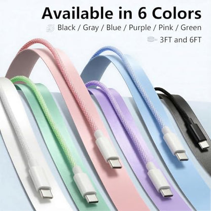USB C to C Charger Cable, 60W, 6FT, 2-Pack, Blue | Fast Charging, Braided Nylon, for iPhone 17/16/15, MacBook iPad, Galaxy S25/S24 - color: Blue, size: 6FT+6FT