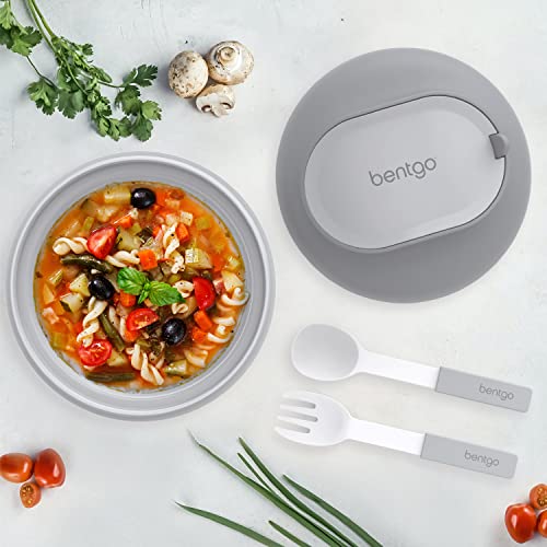 Bentgo Bowl - Insulated Leak-Resistant Bowl with Snack Compartment, Collapsible Utensils and Improved Easy-Grip Design for On-the-Go - Holds Soup, Rice, Cereal & More - BPA-Free, 21.2 oz (Gray) - color: Gray